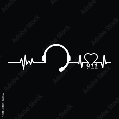911 Dispatcher Heartbeat funny t-shirt design Vector