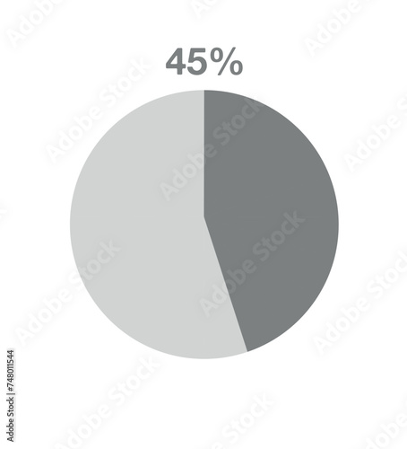 45% pizza graph. Informative graph vector, percentage, finance, profit and quantity concept isolated on white background