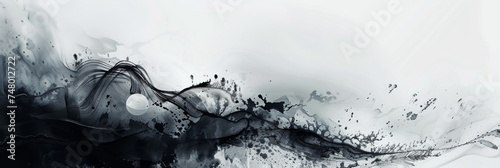 Monochrome abstract liquid art forms - This piece consists of fluid monochrome shapes resembling ink suspended in water with a central bright focus suggesting connectivity and flow photo