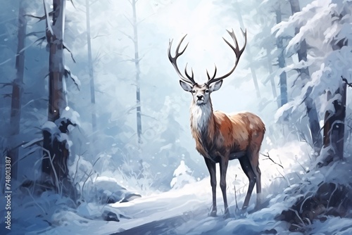 a deer in a snowy forest © Alex