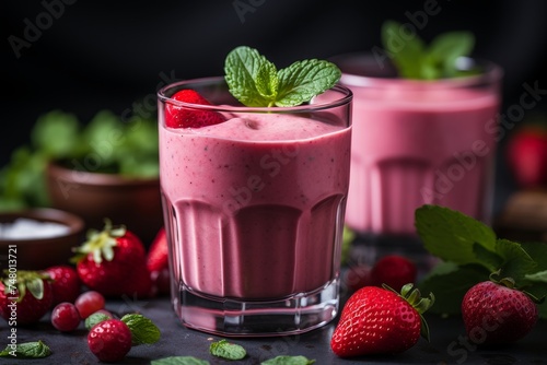 Wallpaper Mural Nutritious smoothie in glass on table, right positioned for healthy lifestyle concept Torontodigital.ca