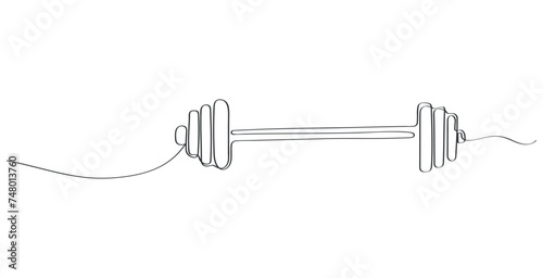 Barbell drawn with one line. Sports equipment for powerlifting in the style of a continuous line. Vector illustration.