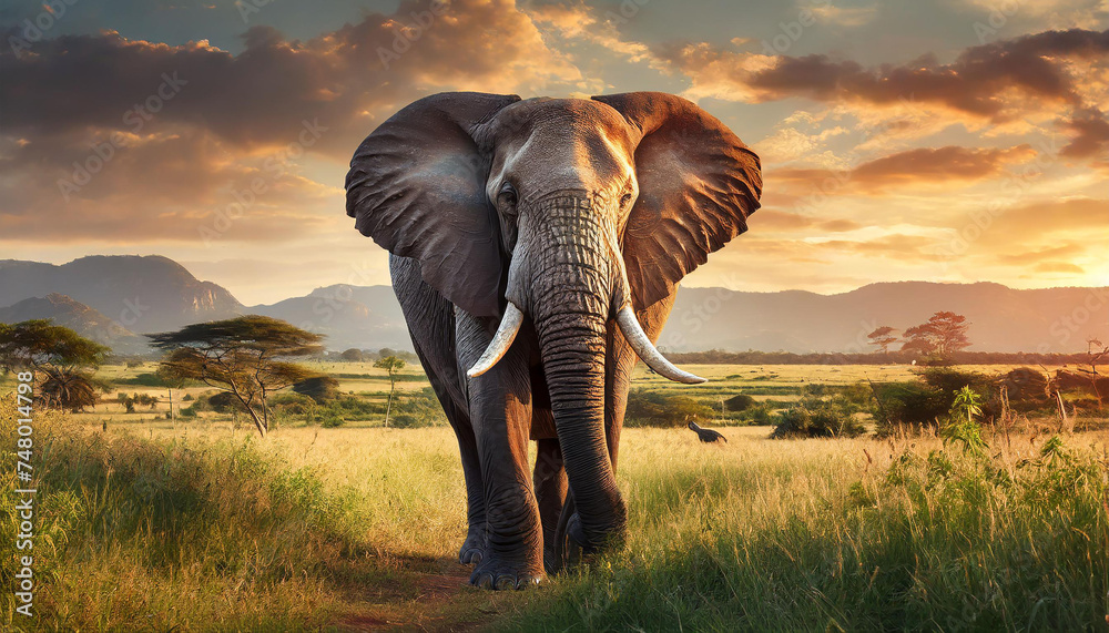 Obraz premium elephant in the sunset