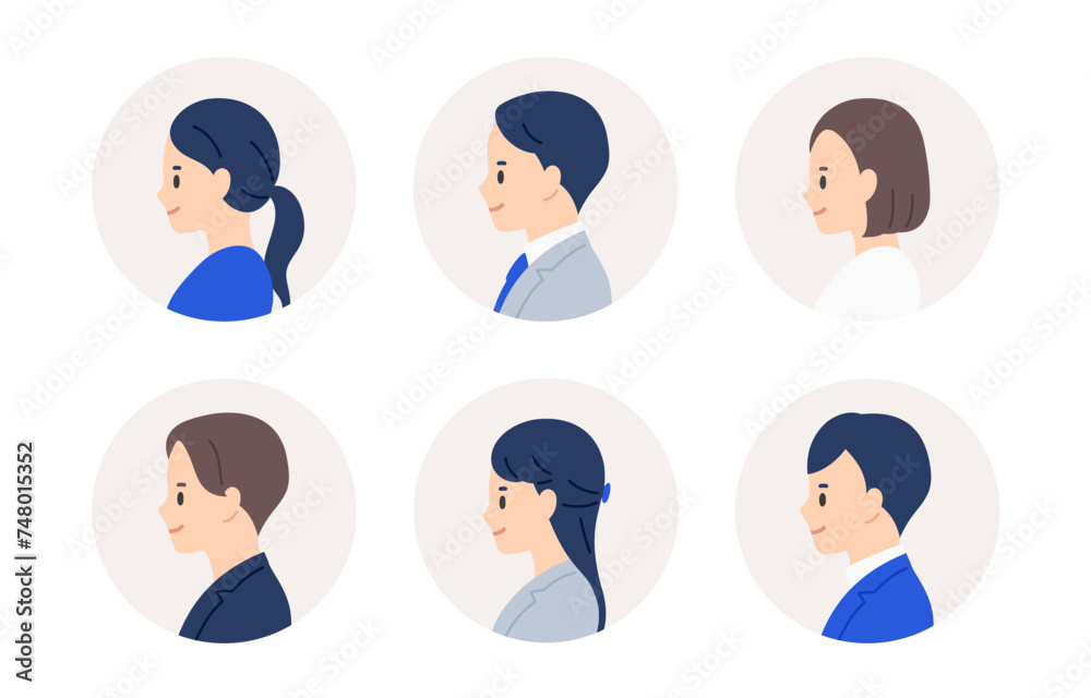 ビジネスパーソン男女の左横向き顔アイコンセット【人物ベクターイラスト素材】 ビジネスパーソン男女の左横向き顔アイコンセット【人物ベクターイラスト素材】