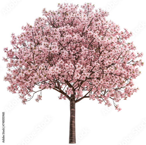 Tree with pink cherry blossoms isolated on a white background
