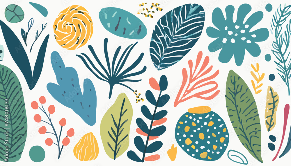 Set of various abstract shapes, patterns and plants. Hand drawn doodles. Modern fashion illustration. Flat design, cartoon hand drawn, vector Set of various abstract shapes, patterns and plants. Hand drawn doodles. Modern fashion illustration. Flat design, cartoon hand drawn, vector