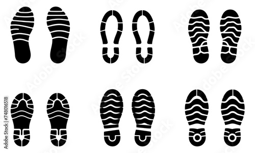 Human footprints icon set. Foot imprint, footsteps flat line black vector collection isolated on transparent background. Human footprints silhouette. Barefoot, sneaker and footstep for web and app. photo