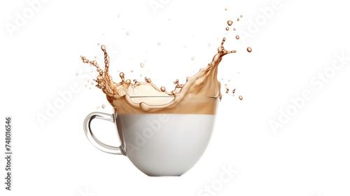Milk Splash in a Cup of Coffee Isolated On PNG OR Transparent Background.