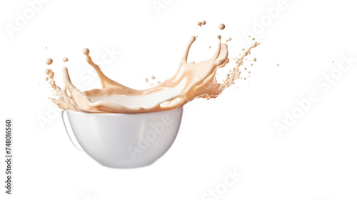 Milk Splash in a Cup of Coffee, Realistic Portrait Isolated On PNG OR Transparent Background.