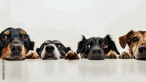 Cute different dogs on an isolated white background