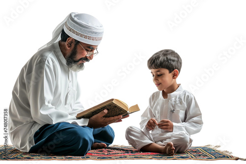 Child Exploring Islam with Grandparents isolated on transparent background