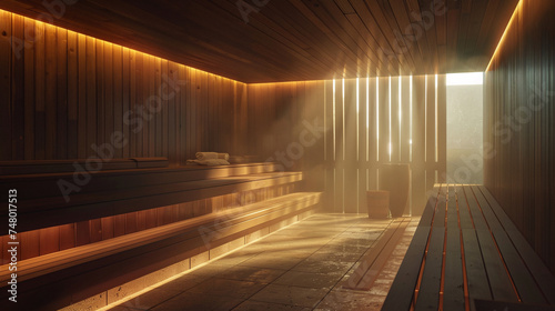 Warmth and Serenity  Steam Rises in Wooden Sauna