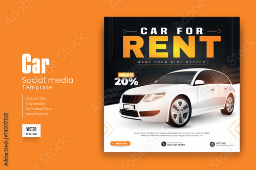 Car rental promotion social media post banner template