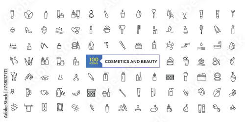 Cosmetic properties line icons. Vector illustration. Skin care line icons set. outline icons related to beauty and spa.