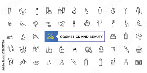 Cosmetic properties line icons. Vector illustration. Skin care line icons set. outline icons related to beauty and spa.