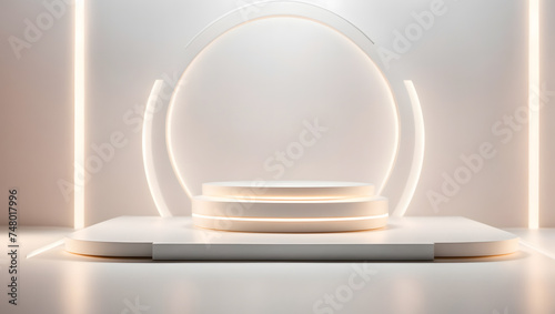 white podium with gentle luxurious lighting 3d shape product display presentation, minimal wall scene, studio room