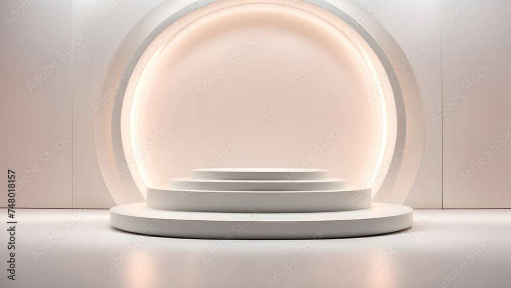 white podium with gentle luxurious lighting 3d shape product display presentation, minimal wall scene, studio room white podium with gentle luxurious lighting 3d shape product display presentation, minimal wall scene, studio room