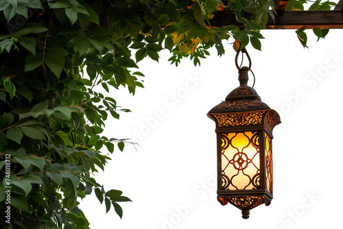 Lanterns with green leaves isolated on transparent background