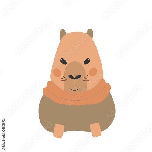 Cute happy capybara. Vector illustration.