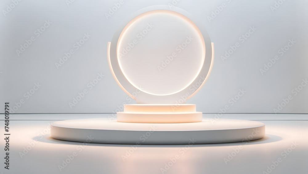 white podium with gentle luxurious lighting 3d shape product display presentation, minimal wall scene, studio room white podium with gentle luxurious lighting 3d shape product display presentation, minimal wall scene, studio room