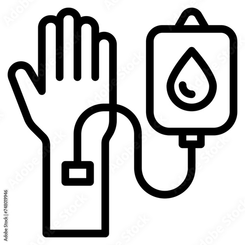 hand with blood transfusion icon