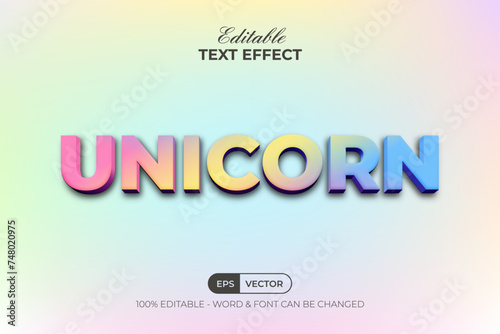 Unicorn Text Effect 3D Colorful Style. Editable Text Effect.