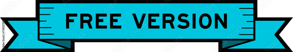 Ribbon label banner with word free version in blue color on white background Ribbon label banner with word free version in blue color on white background