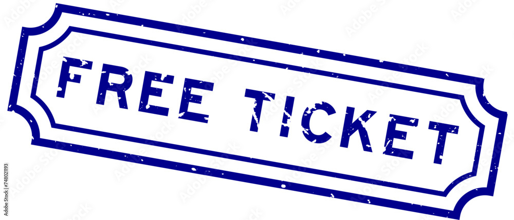 Grunge blue free ticket word rubber seal stamp on white background ...