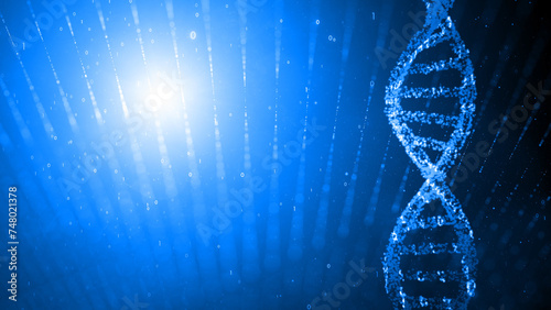 Dna cell on artistic bright blue illustration background.