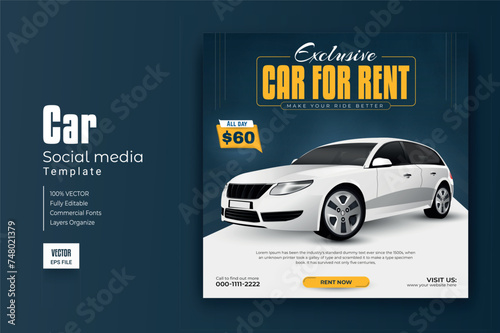 Car rental promotion social media post banner template