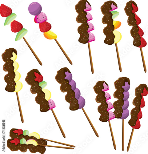 Cartoon chocolate fruit ice kul kul. Famous Indonesian snacks