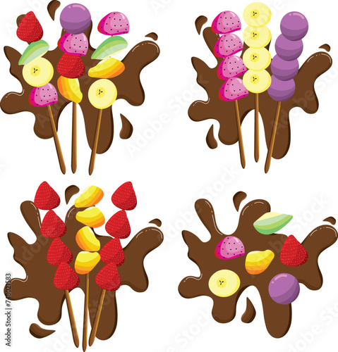 Logo Illustration of Fruit Satay Dipped in Melted Chocolate or Ice Kul kul