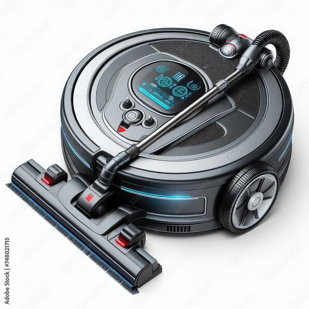 Fototapeta premium Robot vacuum cleaning floor isolated on a white background