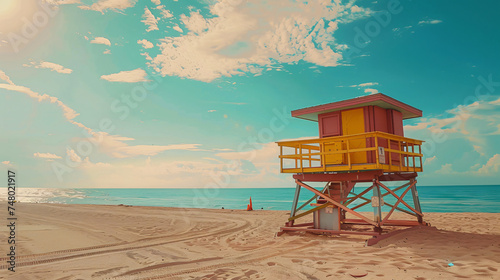 Beautiful vibrant lifeguard towers on Miami Beach Fl