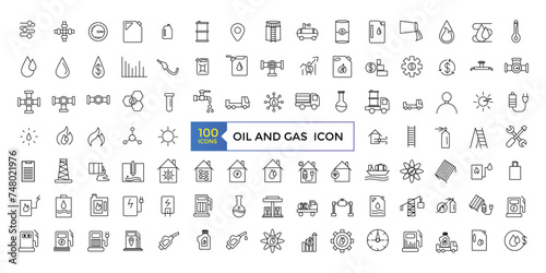 Oil and Gas Related Vector Line Icons. Contains such Icons as Fuel Truck, Gas Station, Oil Factory, Transportation and more. Editable Stroke.