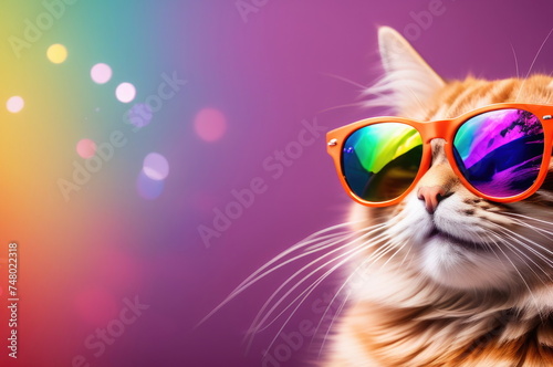 Cool Ginger Cat with Reflective Sunglasses on Gradient Backdrop