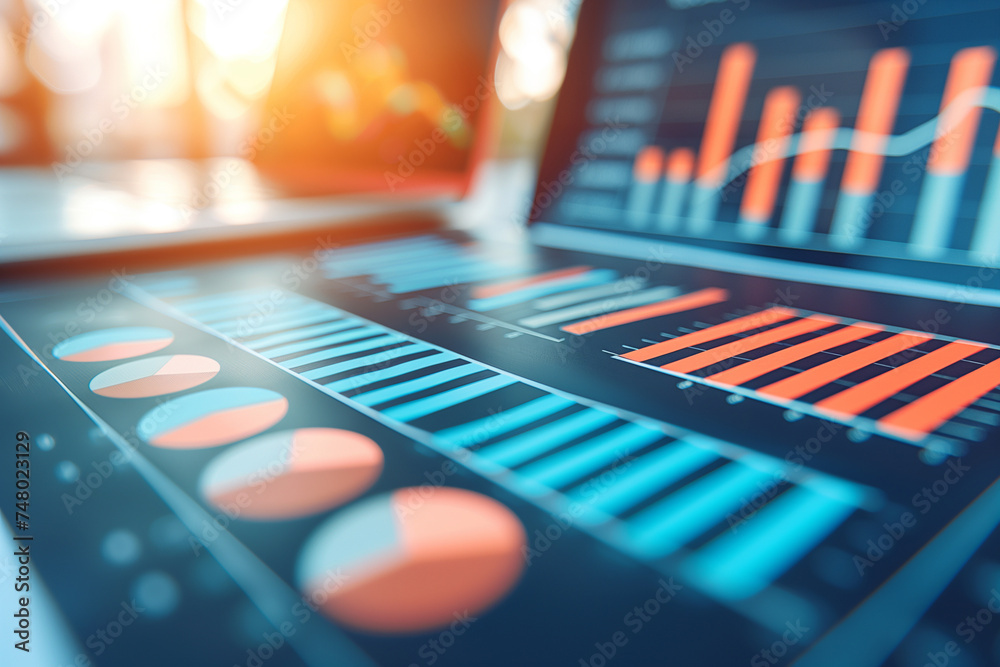 Orange and blue business analysis graphics and charts. Financial progress infographic. Orange and blue business analysis graphics and charts. Financial progress infographic.