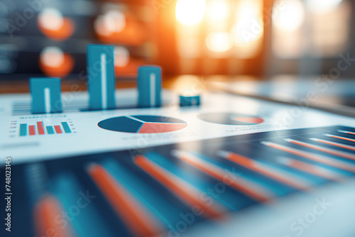 Orange and blue business analysis graphics and charts. Financial progress infographic.