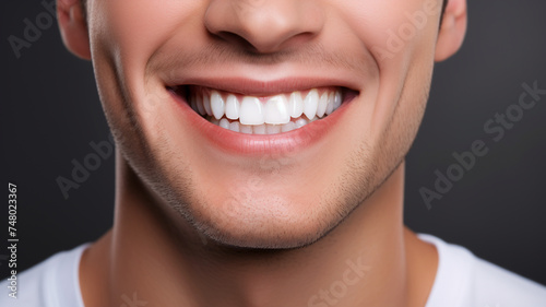 Young man with beautiful smile. Teeth whitening