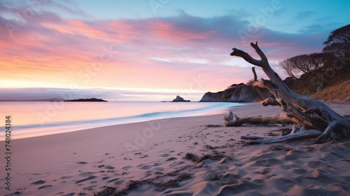 Serene beach and sky view in soft colors