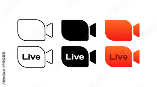 Camera icons. Live camera set. Linear, silhouette and flat style. Vector icons