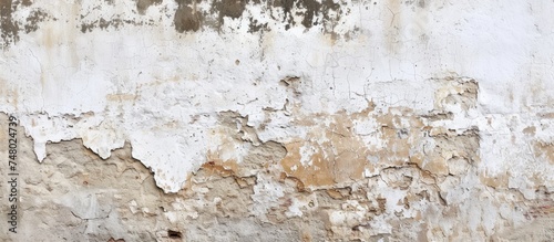 An old white wall showing signs of wear and tear, with patches of chipped paint revealing layers of history and character.