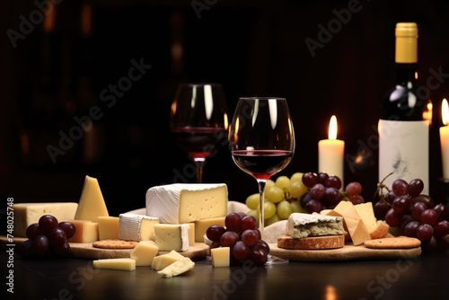 A selection of fine cheeses and wine for a tasting event. Elegant Wine and Cheese Tasting