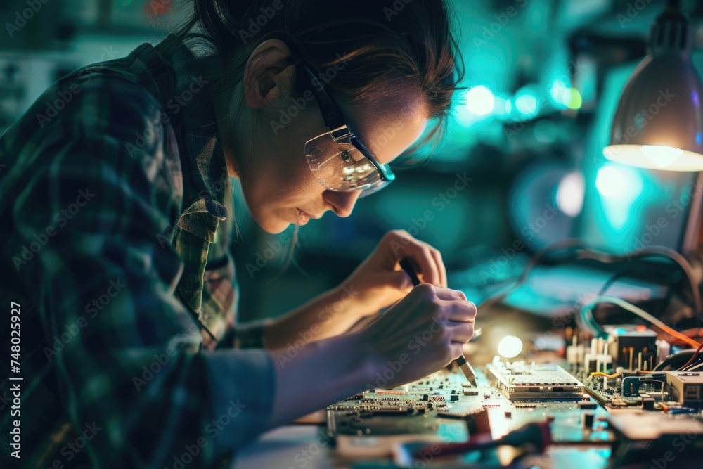 Master of Electronics: Computer Technician Showcases Expertise, Assembling and Repairing Devices with Precision and Technical Know-How.