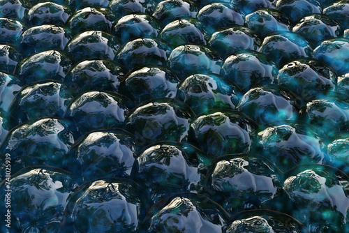Numerous abstract shiny bluish egg like cells of living organisms. Illustration of the concept of aliens and as an imaginative background for website wallpaper and slide show presentations
