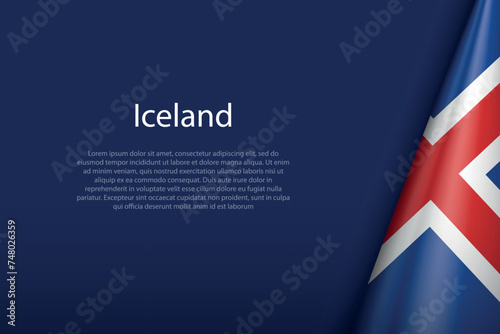 Iceland national flag isolated on background with copyspace