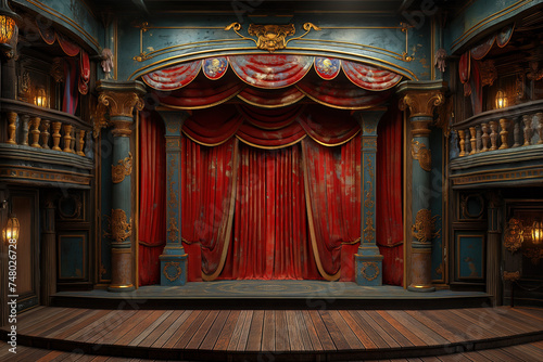 Traditional english theater, 3d cartoon illustration