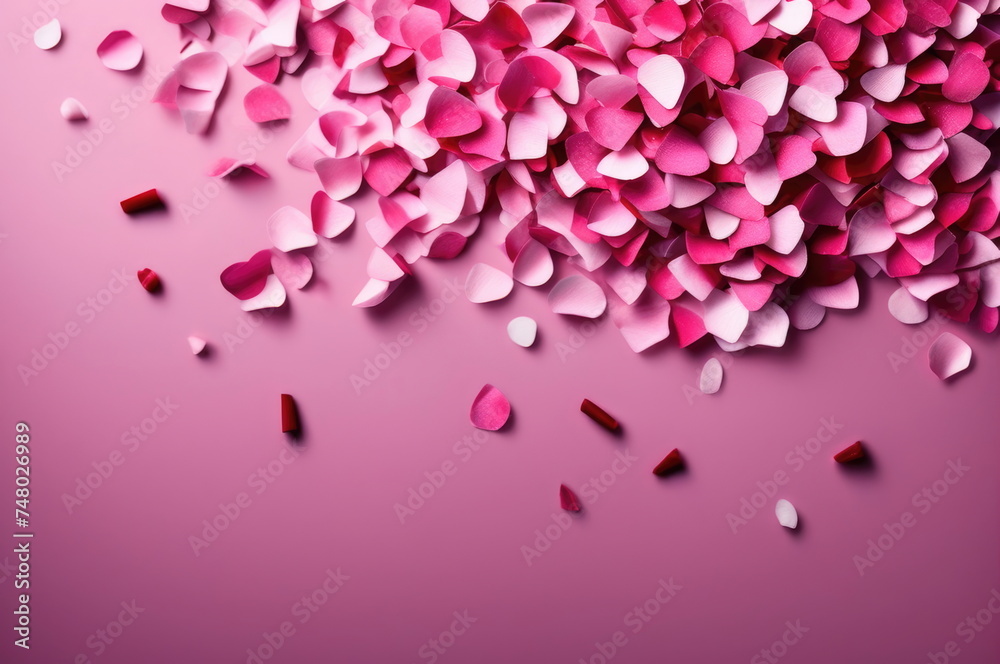 Floating Pink and Red Confetti on Romantic Background Floating Pink and Red Confetti on Romantic Background