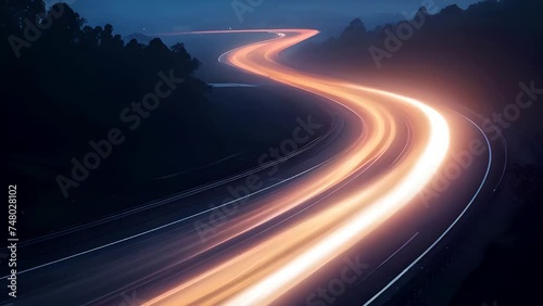 Highway spectacle Car lights streaking on the road nighttime footage for background