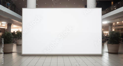 White empty blank canvas billboard poster screen in a shopping mall